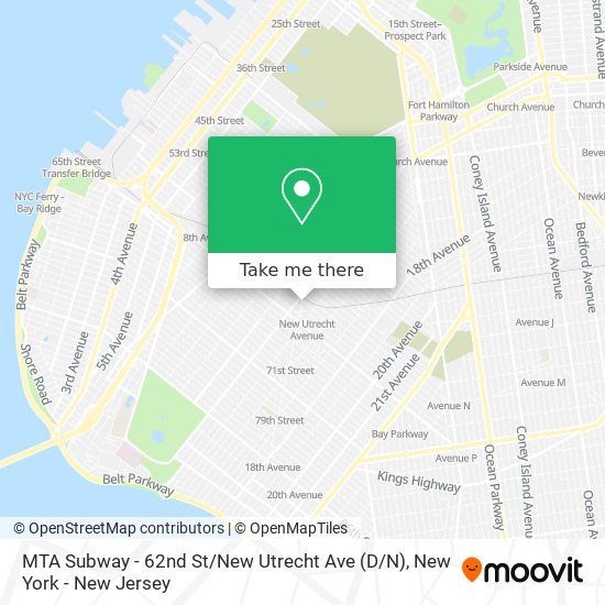 Mapa de MTA Subway - 62nd St / New Utrecht Ave (D / N)