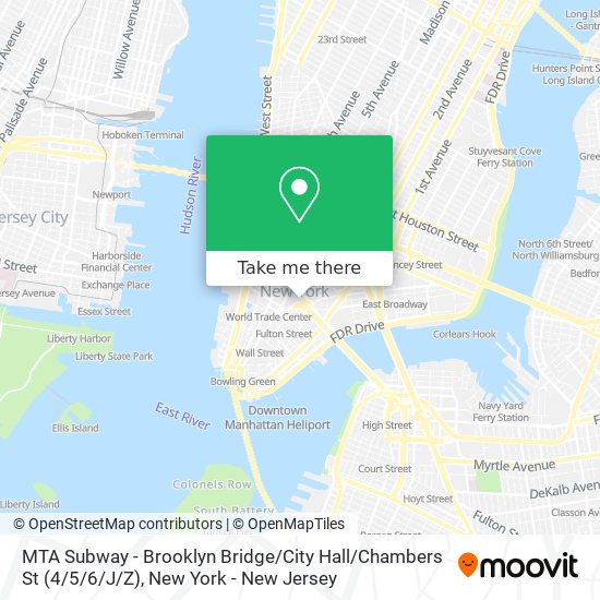 Mapa de MTA Subway - Brooklyn Bridge / City Hall / Chambers St (4 / 5/6 / J/Z)