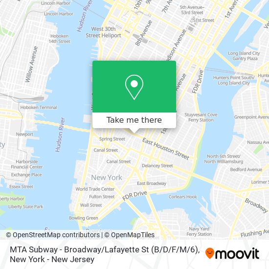 Mapa de MTA Subway - Broadway / Lafayette St (B / D/F / M/6)