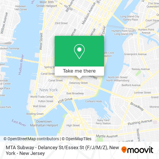 Mapa de MTA Subway - Delancey St / Essex St (F / J/M / Z)