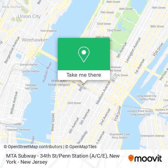 MTA Subway - 34th St / Penn Station (A / C/E) map