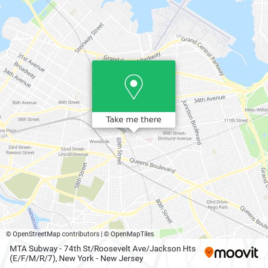 Mapa de MTA Subway - 74th St / Roosevelt Ave / Jackson Hts (E / F/M / R/7)