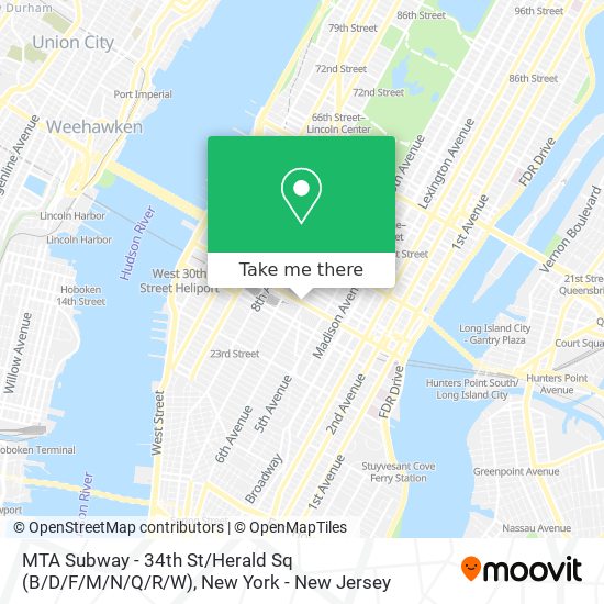 Mapa de MTA Subway - 34th St / Herald Sq (B / D/F / M/N / Q/R / W)