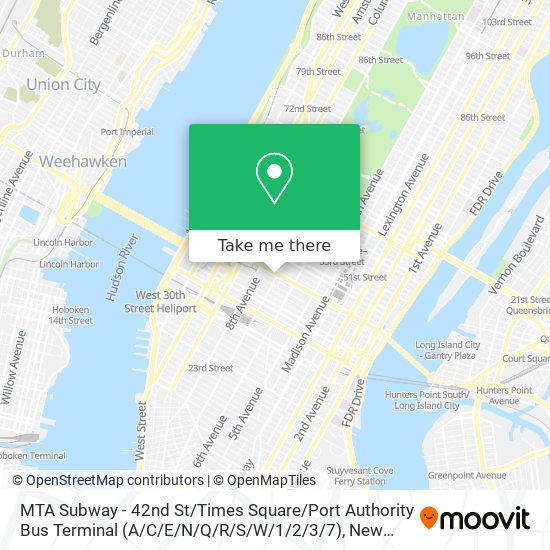 Mapa de MTA Subway - 42nd St / Times Square / Port Authority Bus Terminal (A / C/E / N/Q / R/S / W/1 / 2/3 / 7)