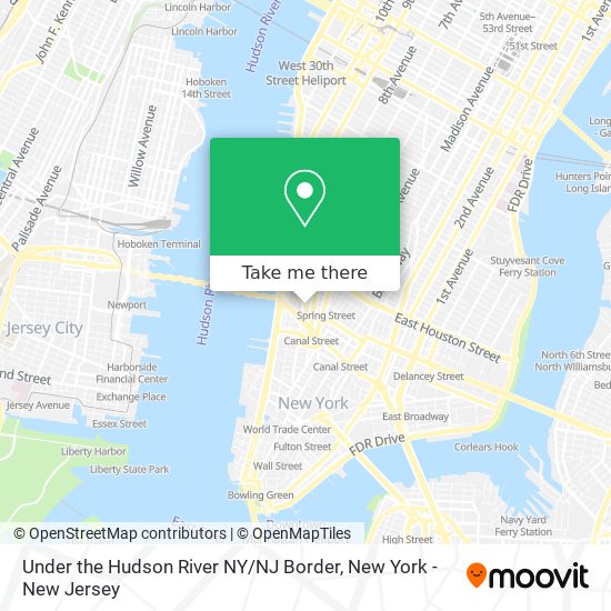 Mapa de Under the Hudson River NY / NJ Border