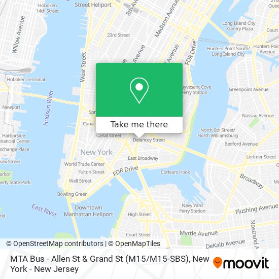 Mapa de MTA Bus - Allen St & Grand St (M15 / M15-SBS)