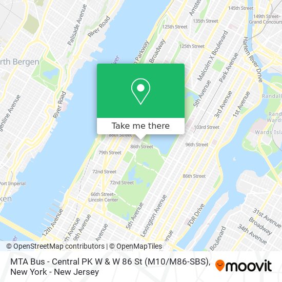 Mapa de MTA Bus - Central PK W & W 86 St (M10 / M86-SBS)