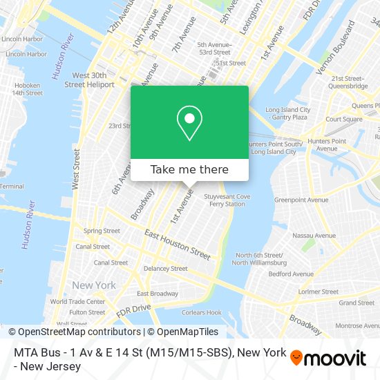 Mapa de MTA Bus - 1 Av & E 14 St (M15 / M15-SBS)