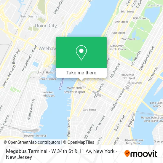 Mapa de Megabus Terminal - W 34th St & 11 Av