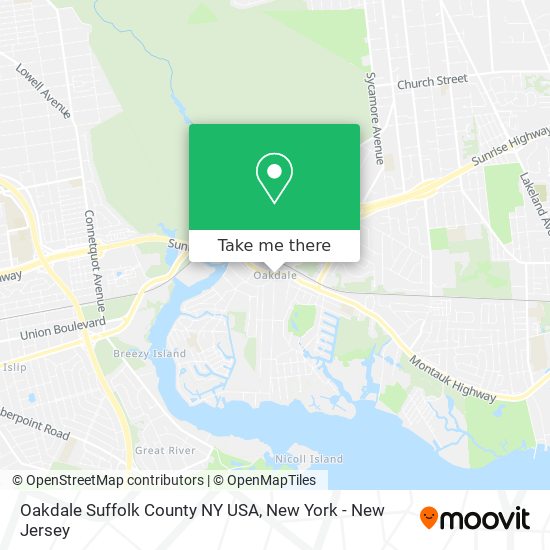 Mapa de Oakdale Suffolk County NY USA