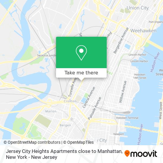 Mapa de Jersey City Heights Apartments close to Manhattan
