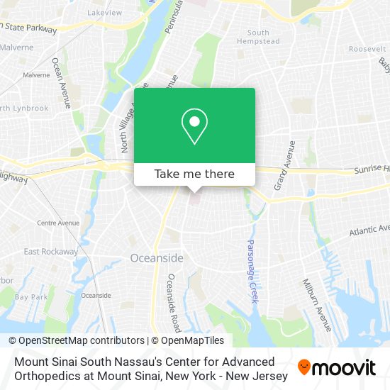 Mapa de Mount Sinai South Nassau's Center for Advanced Orthopedics at Mount Sinai