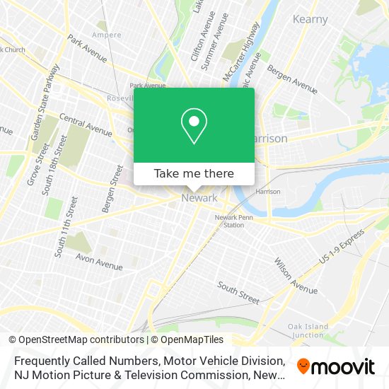 Frequently Called Numbers, Motor Vehicle Division, NJ Motion Picture & Television Commission map