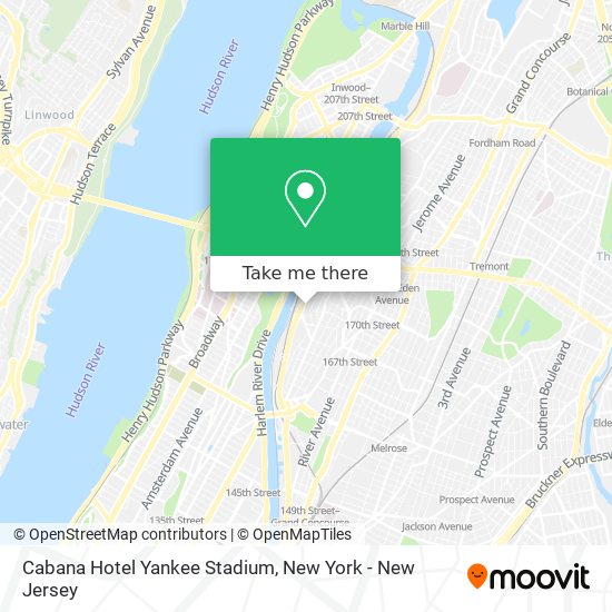 Cabana Hotel Yankee Stadium map