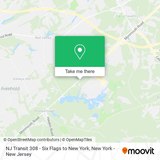 NJ Transit 308 - Six Flags to New York map