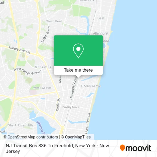 NJ Transit Bus 836 To Freehold map