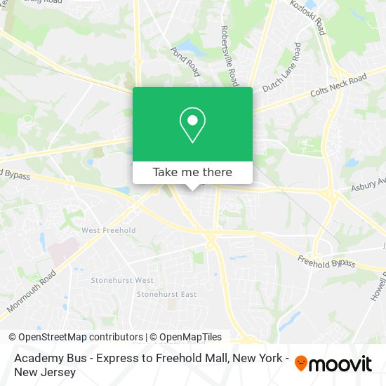 Academy Bus - Express to Freehold Mall map