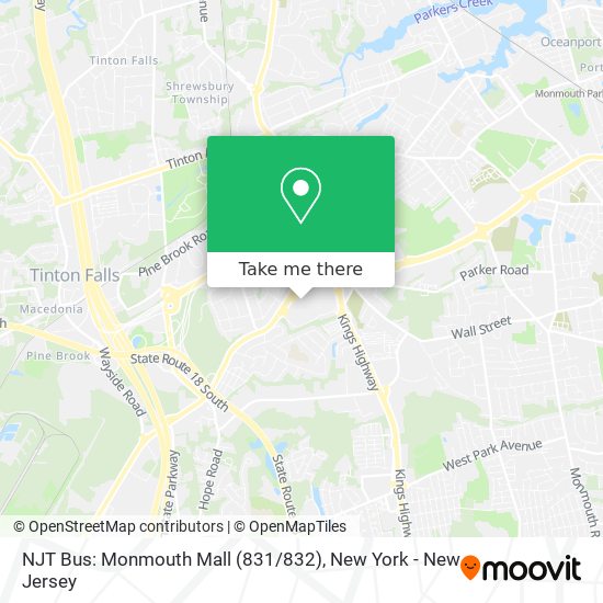 NJT Bus: Monmouth Mall (831 / 832) map