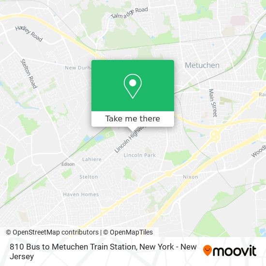 Mapa de 810 Bus to Metuchen Train Station