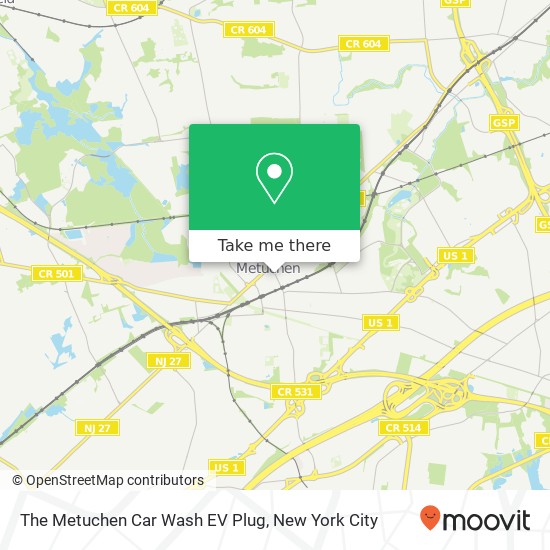 The Metuchen Car Wash EV Plug map