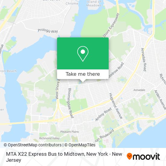 MTA X22 Express Bus to Midtown map