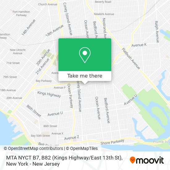 MTA NYCT B7, B82 (Kings Highway / East 13th St) map