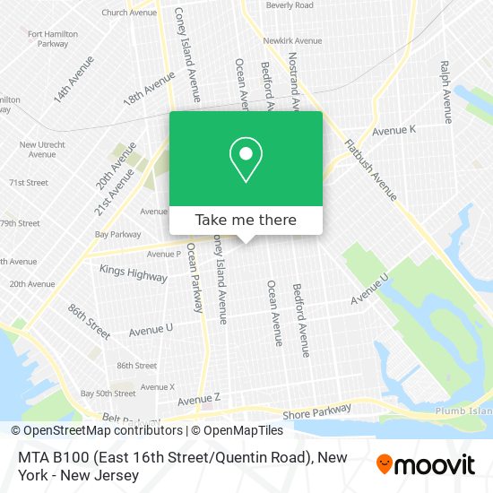 MTA B100 (East 16th Street / Quentin Road) map