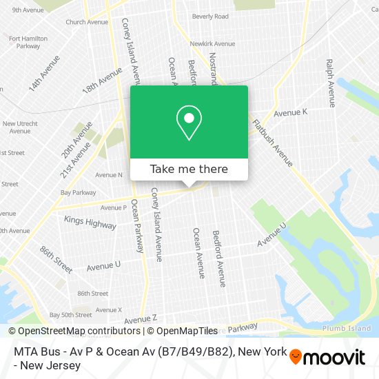Mapa de MTA Bus - Av P & Ocean Av (B7 / B49 / B82)