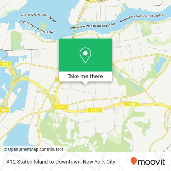 Mapa de X12 Staten Island to Downtown