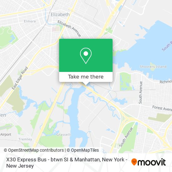 Mapa de X30 Express Bus - btwn SI & Manhattan
