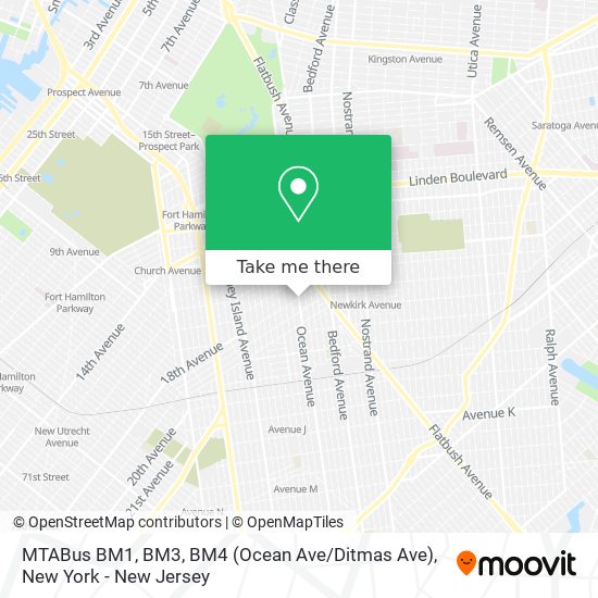 Mapa de MTABus BM1, BM3, BM4 (Ocean Ave / Ditmas Ave)