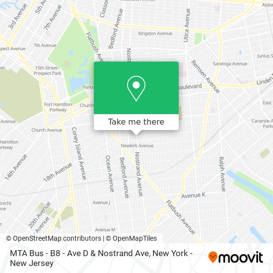 MTA Bus - B8 - Ave D & Nostrand Ave map
