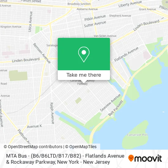 MTA Bus - (B6 / B6LTD / B17 / B82) - Flatlands Avenue & Rockaway Parkway map