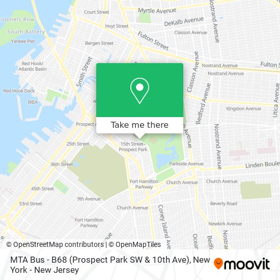 MTA Bus - B68 (Prospect Park SW & 10th Ave) map