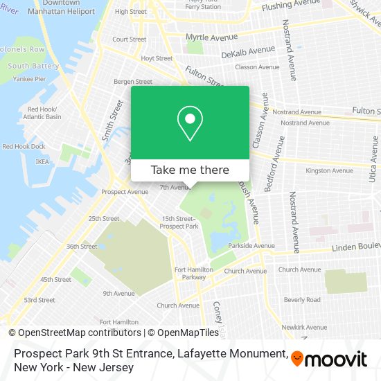 Prospect Park 9th St Entrance, Lafayette Monument map