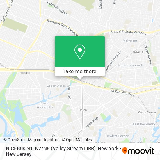Mapa de NICEBus N1, N2 / N8 (Valley Stream LIRR)
