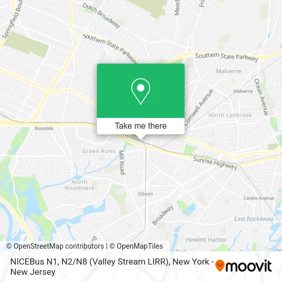 NICEBus N1, N2 / N8 (Valley Stream LIRR) map