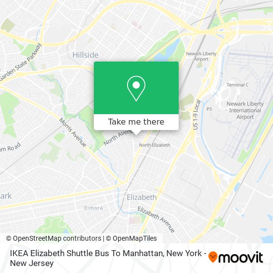 Mapa de IKEA Elizabeth Shuttle Bus To Manhattan