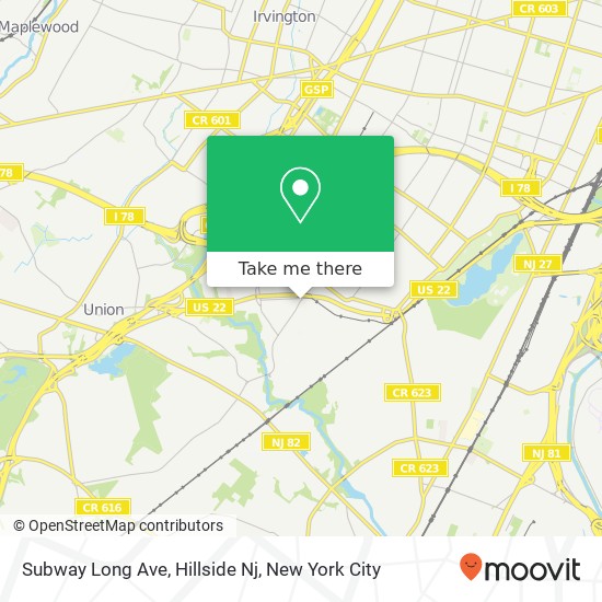 Mapa de Subway Long Ave, Hillside Nj