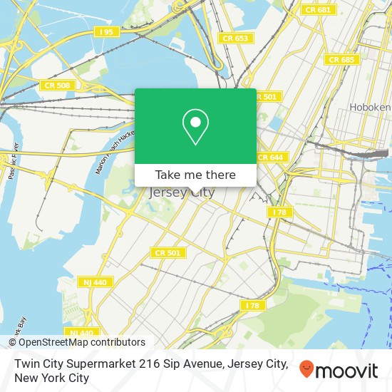 Mapa de Twin City Supermarket  216 Sip Avenue, Jersey City