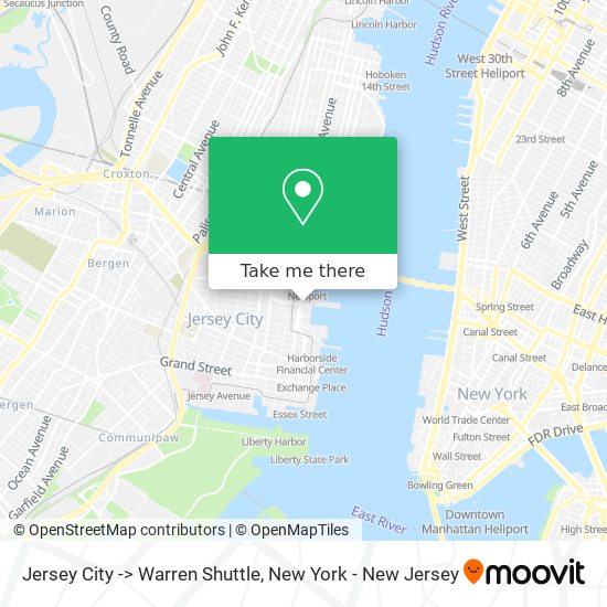 Mapa de Jersey City -> Warren Shuttle