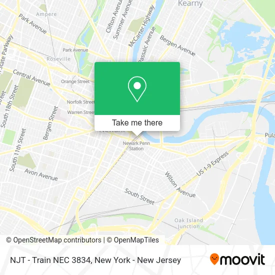 NJT - Train NEC 3834 map