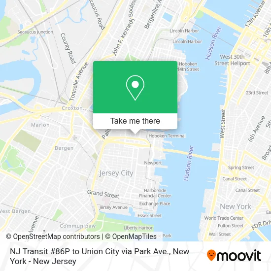NJ Transit #86P to Union City via Park Ave. map