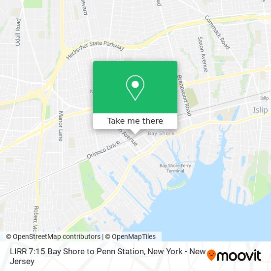 LIRR 7:15 Bay Shore to Penn Station map