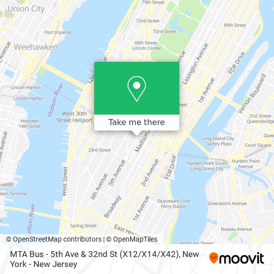 Mapa de MTA Bus - 5th Ave & 32nd St (X12 / X14 / X42)