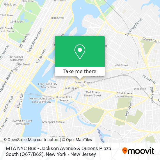 Mapa de MTA NYC Bus - Jackson Avenue & Queens Plaza South (Q67 / B62)