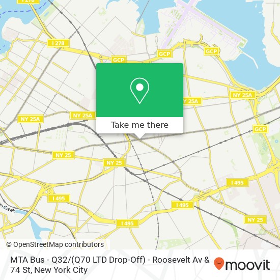 Mapa de MTA Bus - Q32 / (Q70 LTD Drop-Off) - Roosevelt Av & 74 St
