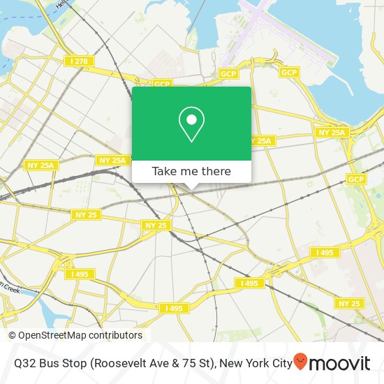 Q32 Bus Stop (Roosevelt Ave & 75 St) map