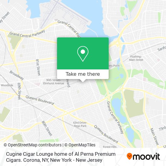Mapa de Cugine Cigar Lounge home of Al Perna Premium Cigars. Corona, NY
