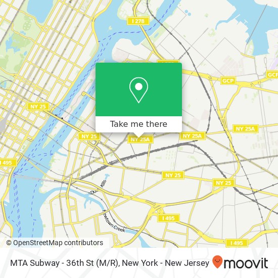 Mapa de MTA Subway - 36th St (M/R)